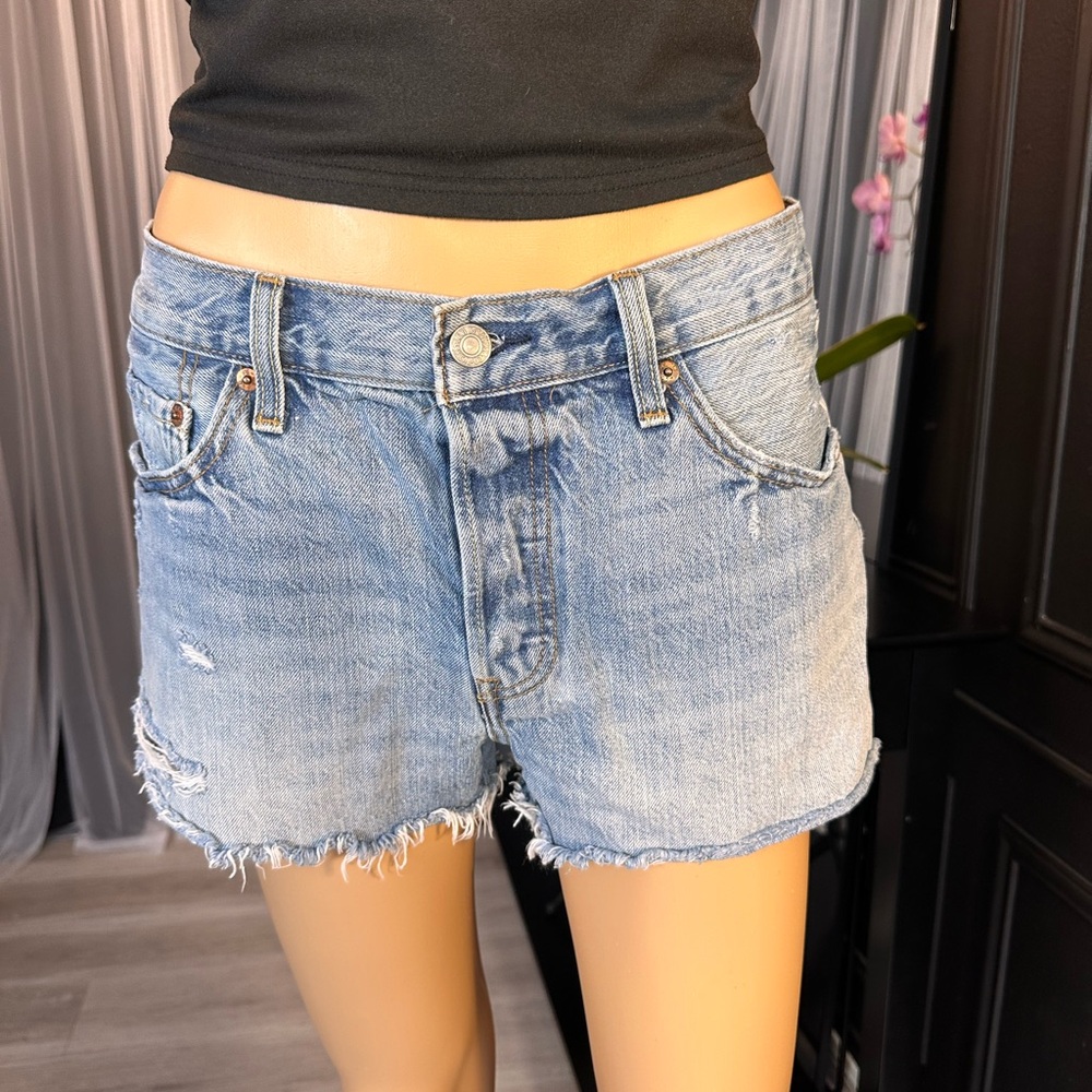 Levi's premium 501 Distressed Light Blue Jean Shorts